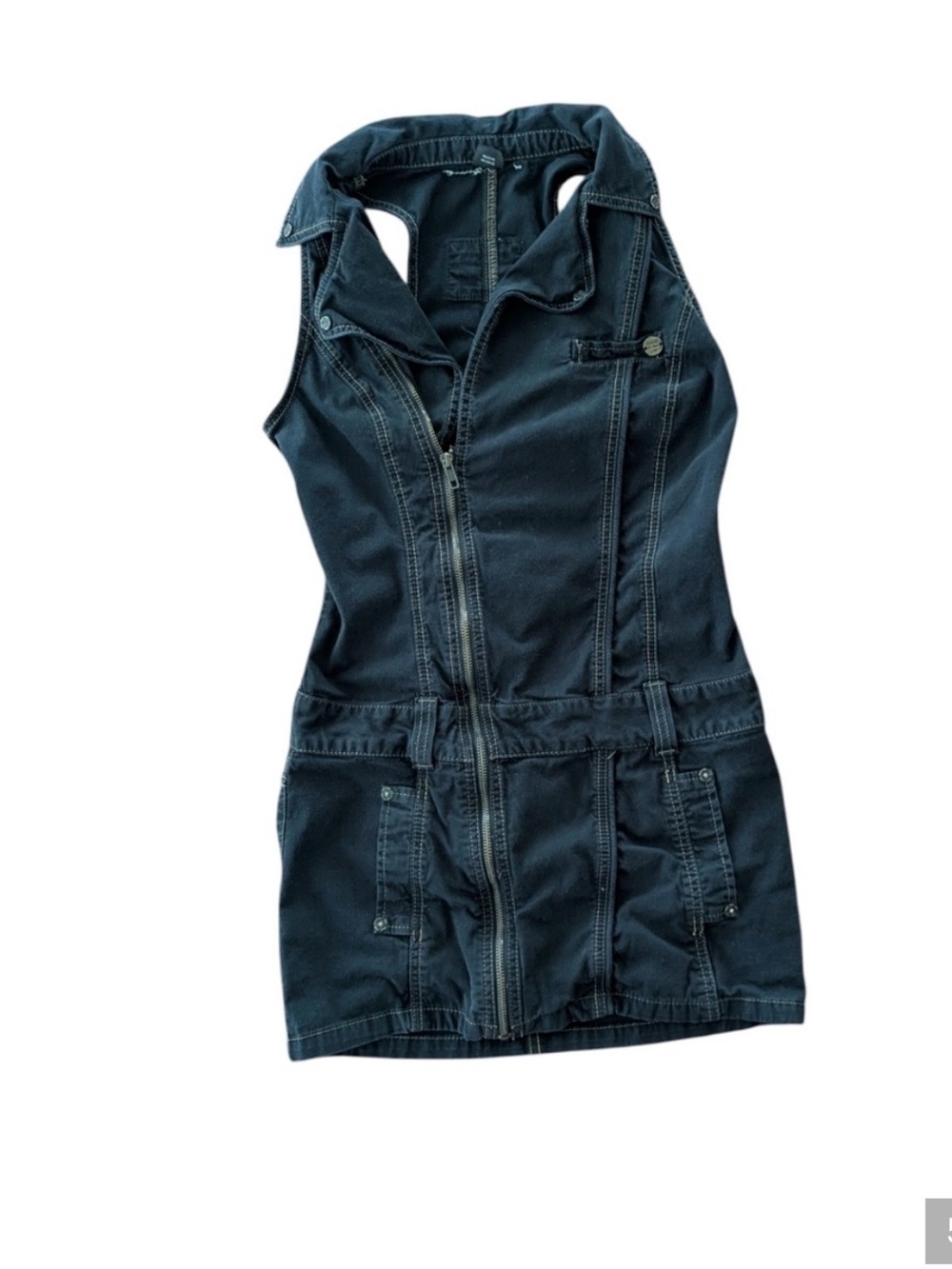 GUESS Dark Navy Denim Zip-Front Sleeveless Vintage Dress